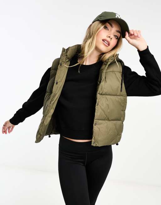 New Look cropped hooded gilet in khaki | ASOS