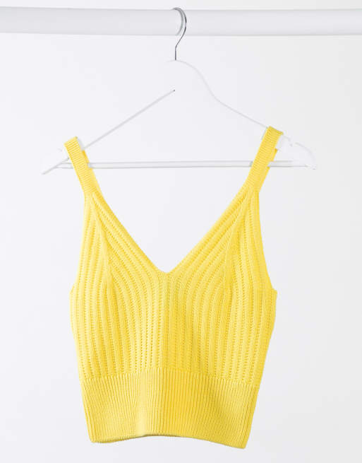 New Look cropped knitted bralet in yellow