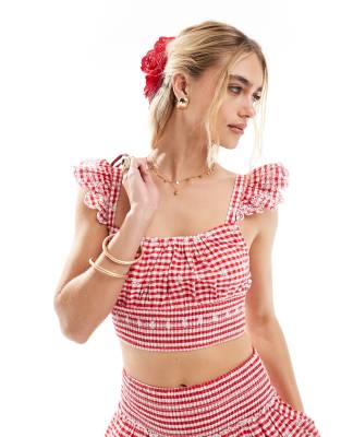 New Look - Cropped-Oberteil in Rot mit Vichy-Karo; Kombiteil