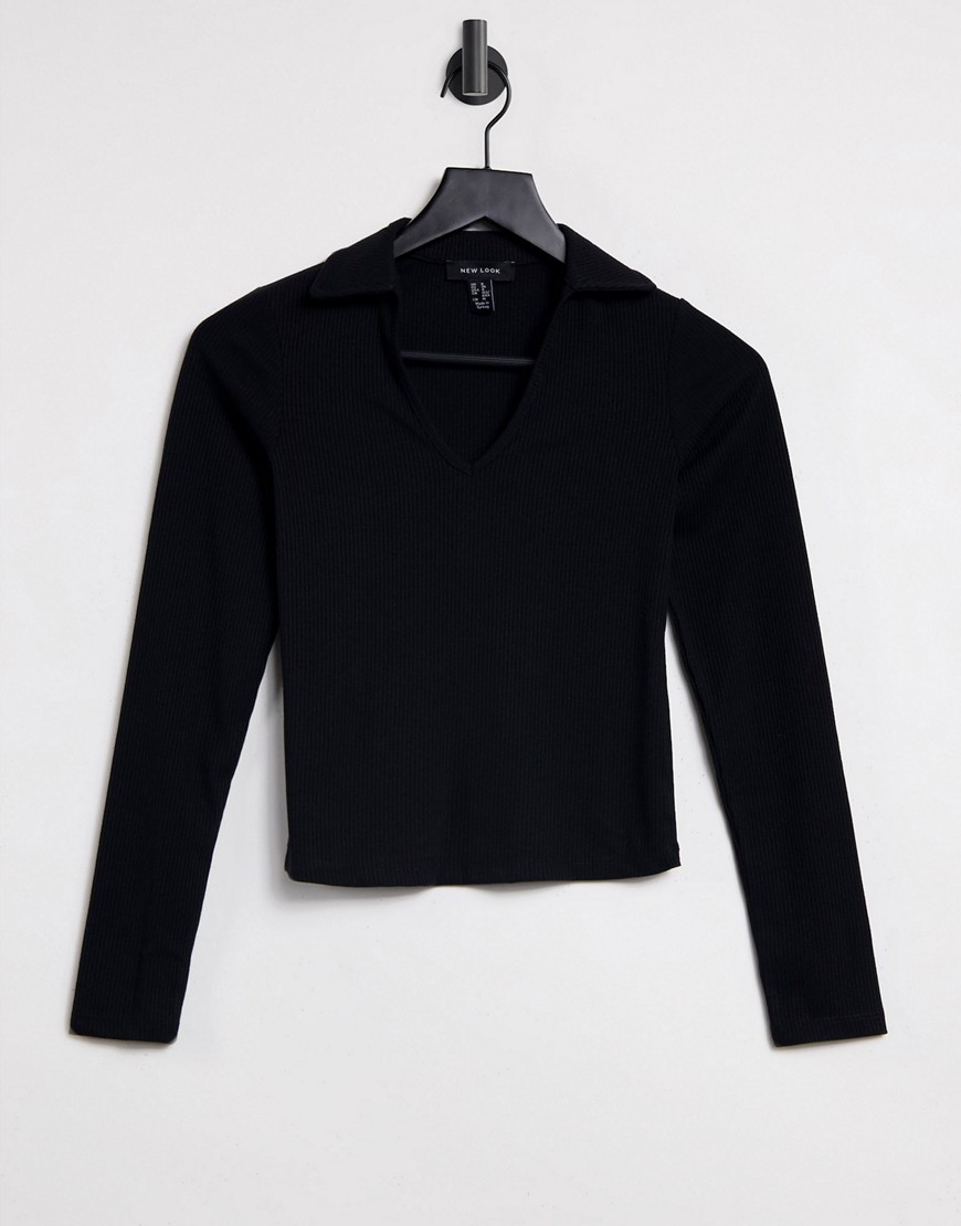 New Look Cropped Polo With Collar In Black