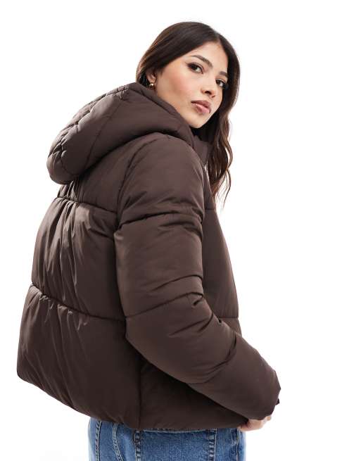 New Look cropped puffer coat in brown ASOS