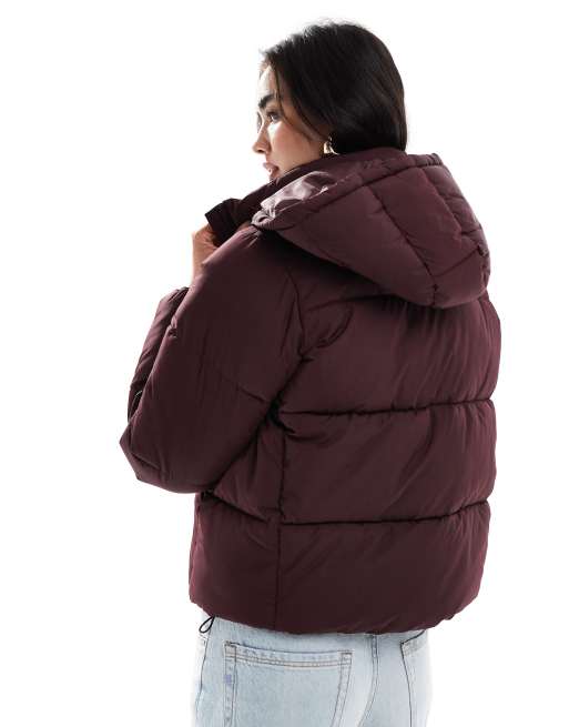 New Look – Cropped Puffer-Mantel in Burgunderrot, 4 von 4
