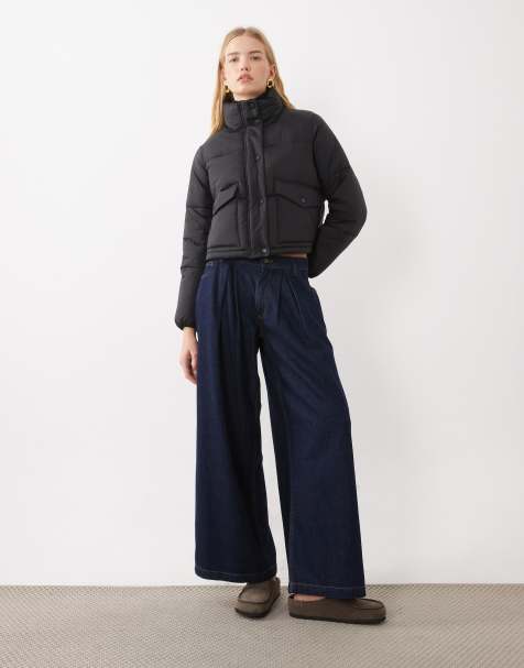 New Look cropped pufferjas met opstaande boord in zwart - view 1
