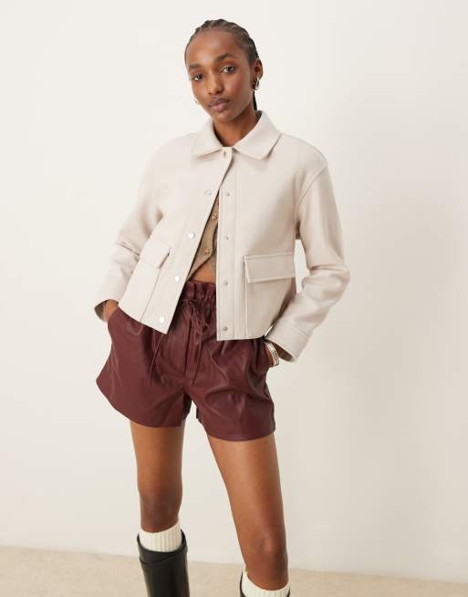 New Look cropped shacket with pockets in stone ASOS