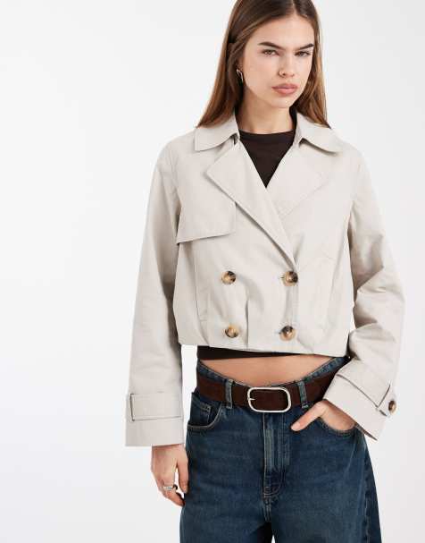 New Look cropped trench jacket in stone