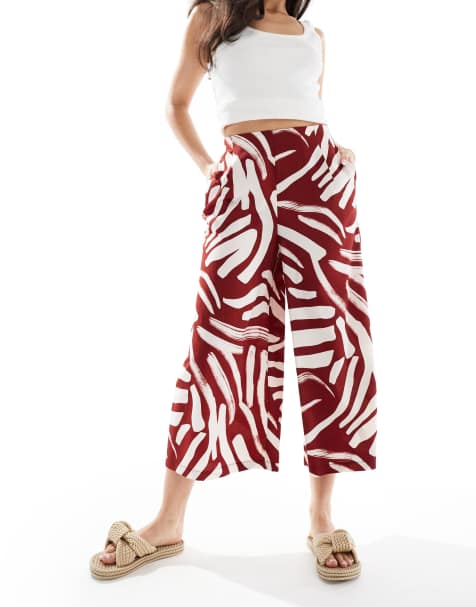 New Look cropped wide leg trousers in brown pattern - view 1