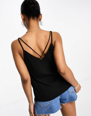 New Look Button Through Cami Top In Black