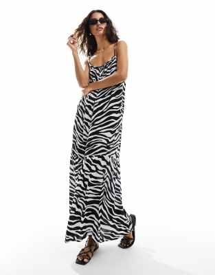 New Look New Look cross back maxi beach dress in zebra-Brown