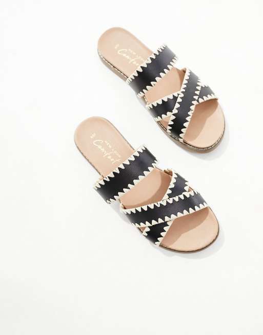 New Look cross front flat slip on sandals in black | ASOS