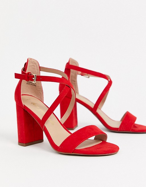 New Look cross strap heeled sandals in red | ASOS