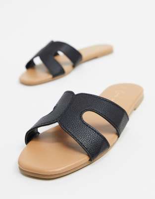 new look cross strap flat slider sandal in black croc