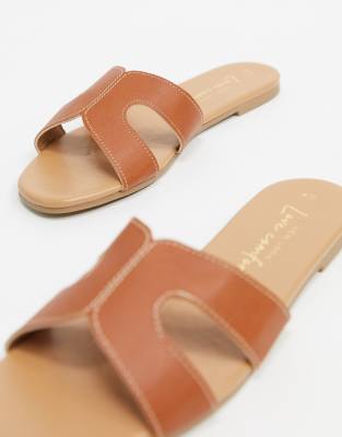 New Look cross strap sliders in tan