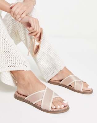 New Look cross strap taped flat sandals in off white