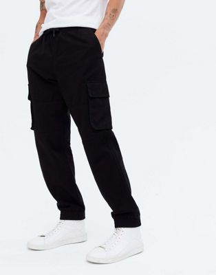 New Look cuffed cargo trousers in black