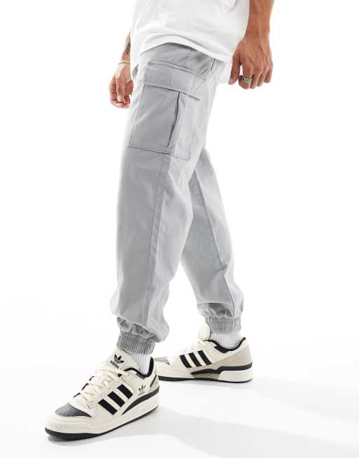 New Look cuffed cargo trousers in light grey ASOS