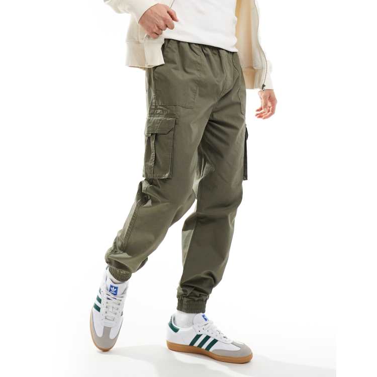 New Look cuffed ripstop cargo trousers in smokey olive | ASOS