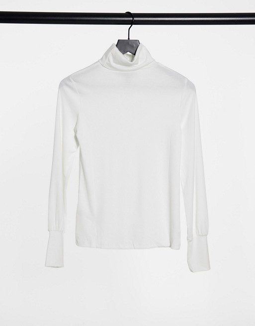New Look cuffed sleeve cosy roll neck top in off white