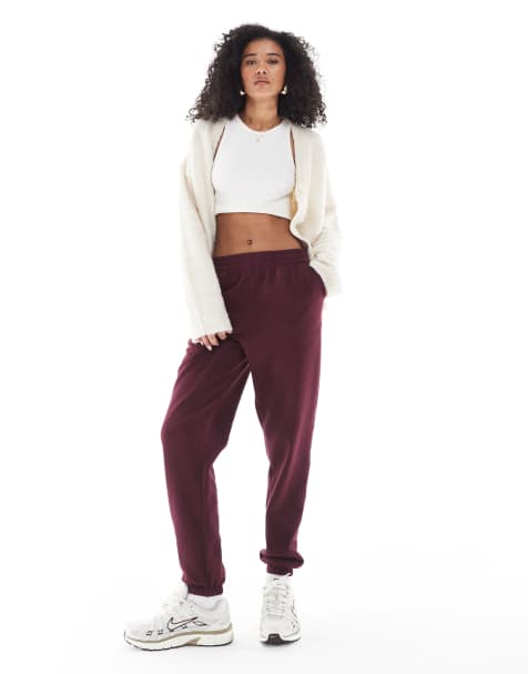 New Look cuffed slim leg trackies in burgundy - view 1