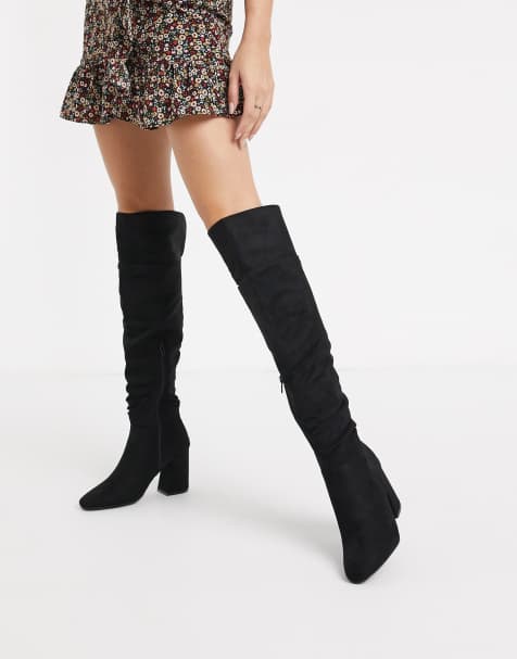 New Look - Cuissardes à talons en suédine - Noir