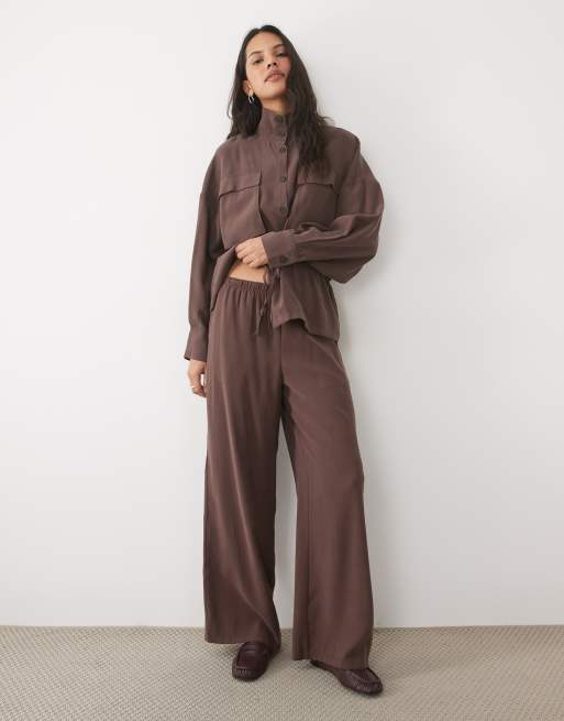 New Look wide leg trouser co-ord in brown, 3 of 3