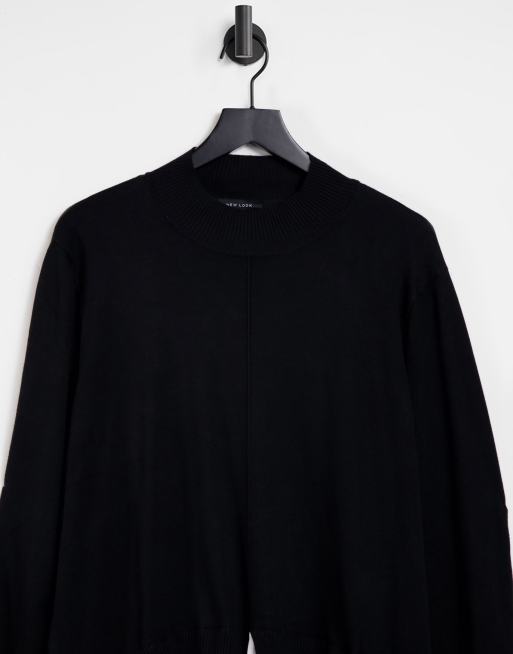 New Look Curve 2 in 1 jumper with white shirt detail in black ASOS