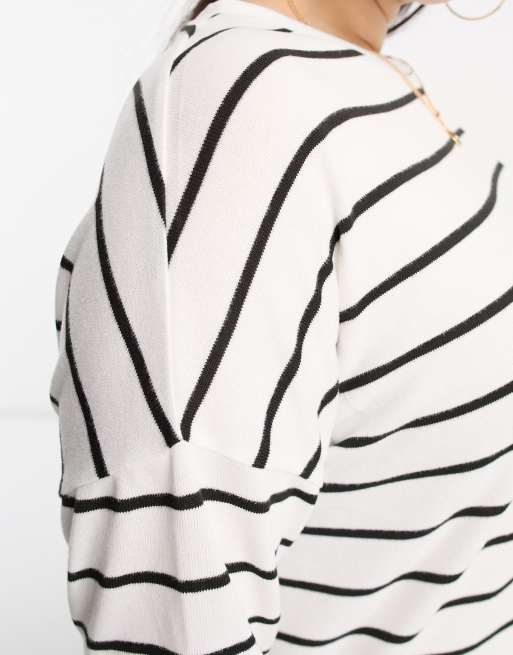 Black and white shop striped shirt 3/4 sleeve