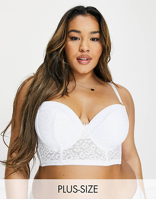 New Look Curve animal print lace push up bra in white