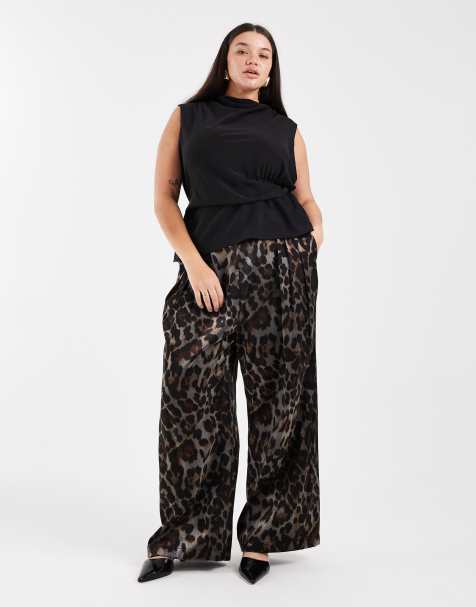 New Look Curve animal print wide leg pants in black - view 1