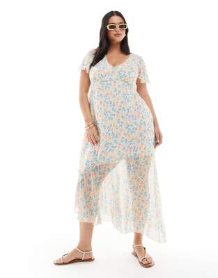 New Look Curve asymmetric v neck midi dress in floral print - view 1