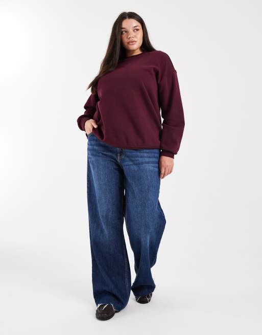 New Look Curve basic sweatshirt in dark burgundy, 2 of 4