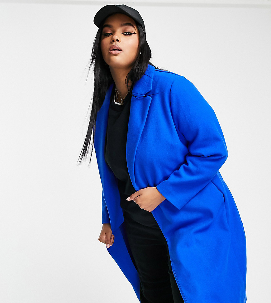 New Look Curve Belted Formal Coat In Blue