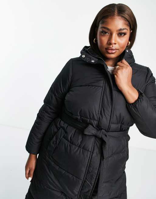 New Look Curve belted padded jacket in black