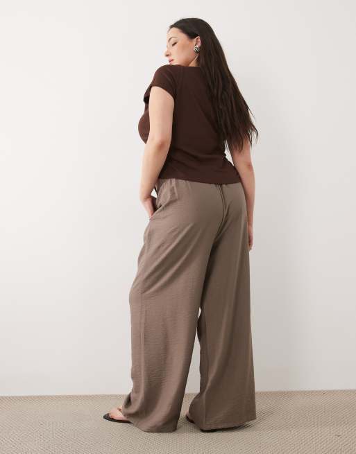 New Look Curve – Beżowe spodnie z szerokimi nogawkami z tkaniny, 5 z 5