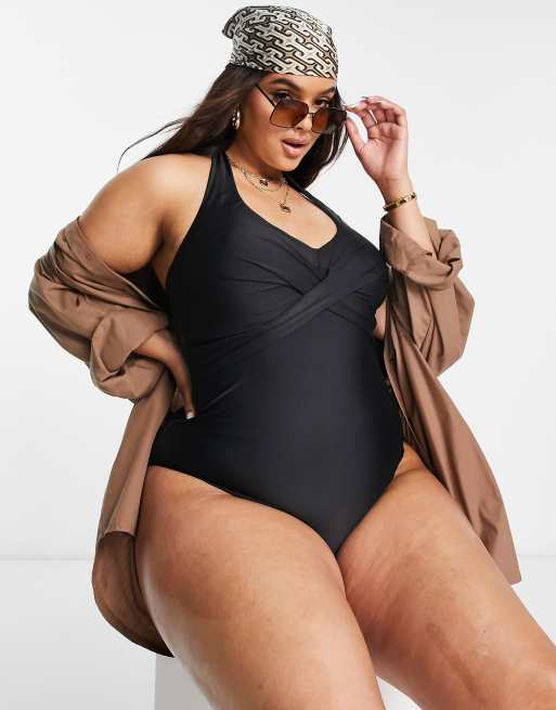 New Look Curve – Blå, djurmönstrad baddräkt med sprund vid halsen, 4 av 4