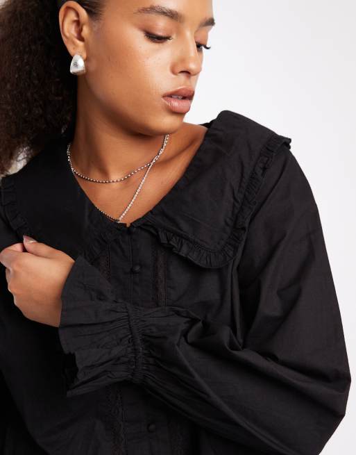 New Look Curve - Blouse met kraagje in zwart, 4 van 4