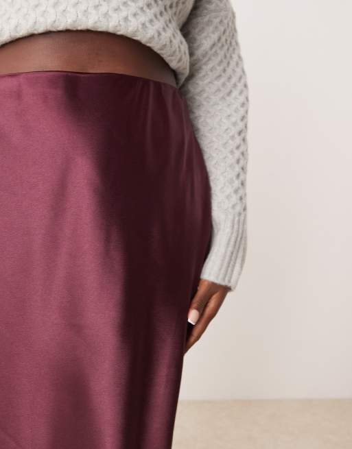 New Look Curve - Bordeaux midinederdel i skråtskåret satin, 2 af 5