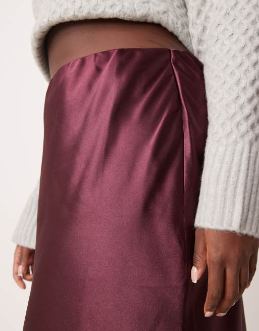 New Look Curve - Bordeaux midinederdel i skråtskåret satin, 5 af 5