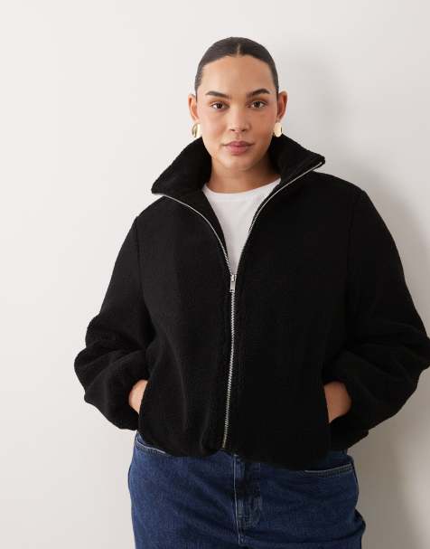 New Look Curve borg zip-through jacket in black - view 1