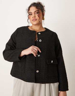 Shop New Look Plus Curve boucle cropped jacket in black Online – Trendy & Affordable Fashion