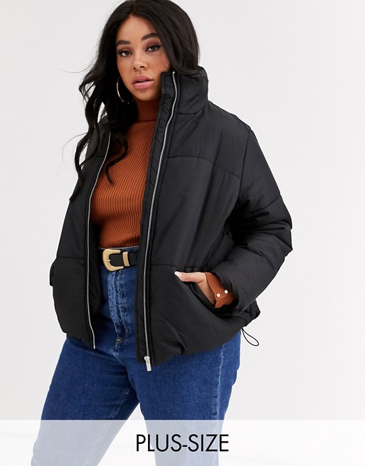 New Look Curve boxy cropped puffer jacket in black