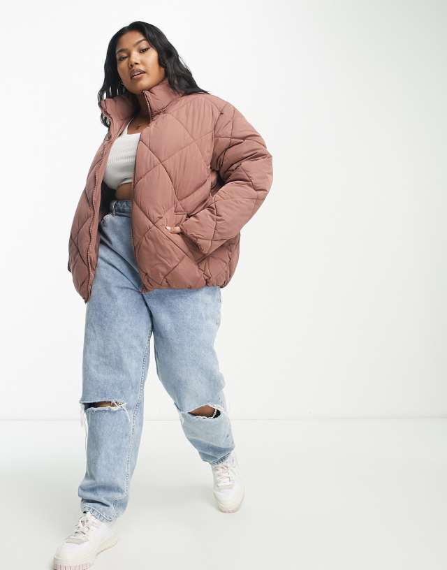 New Look Plus - New Look Curve boxy puffer coat in pink