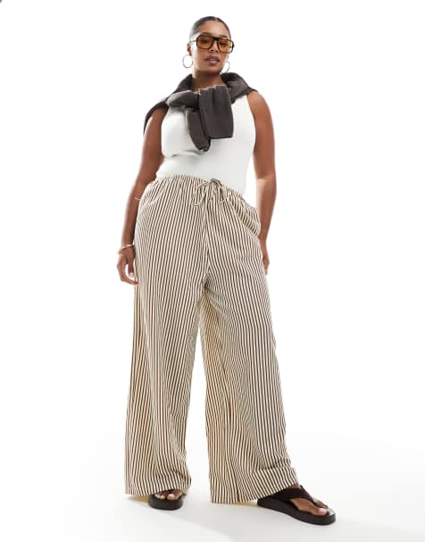 New Look Curve wide leg trousers in brown stripe