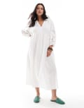 [New Look Plus] New Look Curve broderie sleeve smock midi dress in white 22 WHITE
