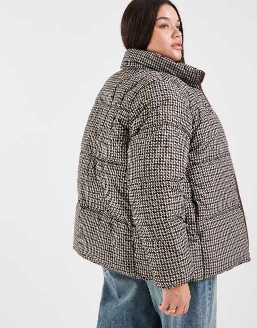 New Look - Curve - Brun og cropped dynejakke med tern, 4 af 4