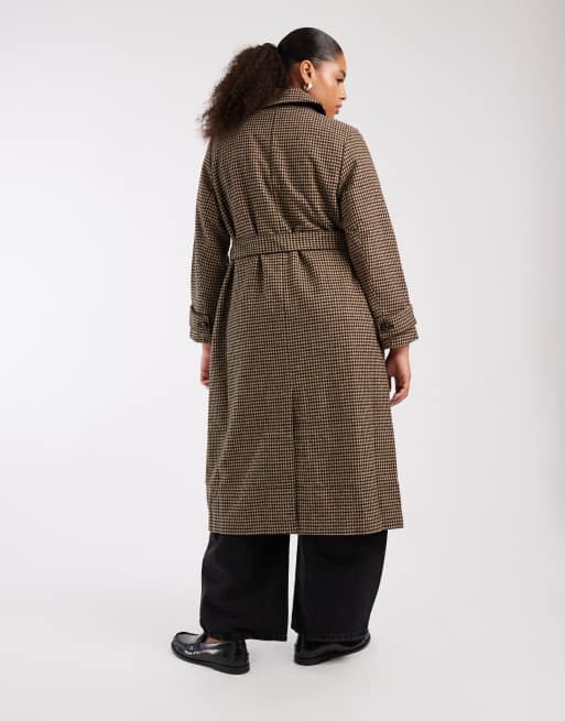 New Look Curve - Brun trenchcoat med bælte og tern, 3 af 4