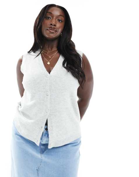 New Look Curve button down singlet in light grey - view 1