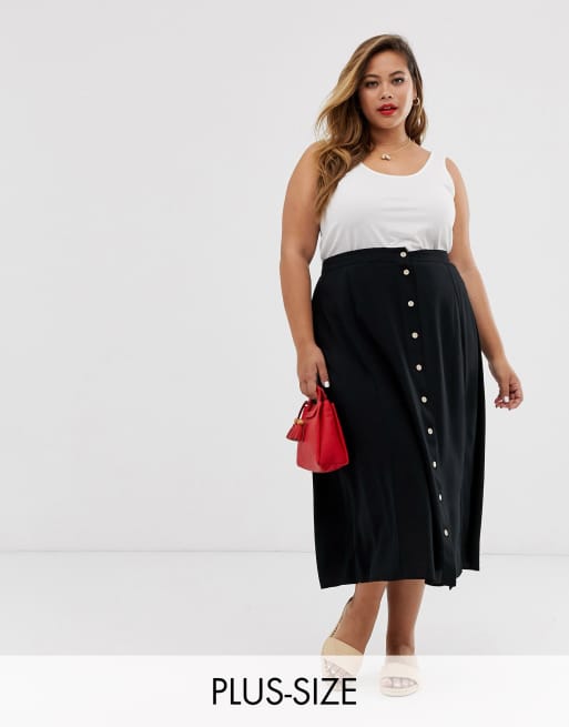 New Look Curve button through midaxi skirt in black ASOS