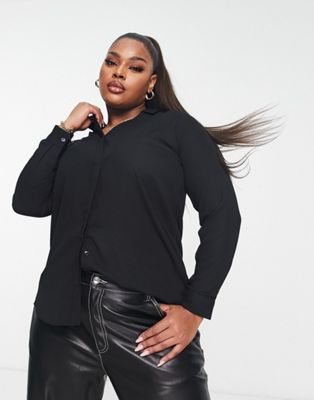 New Look Curve button through shirt in black