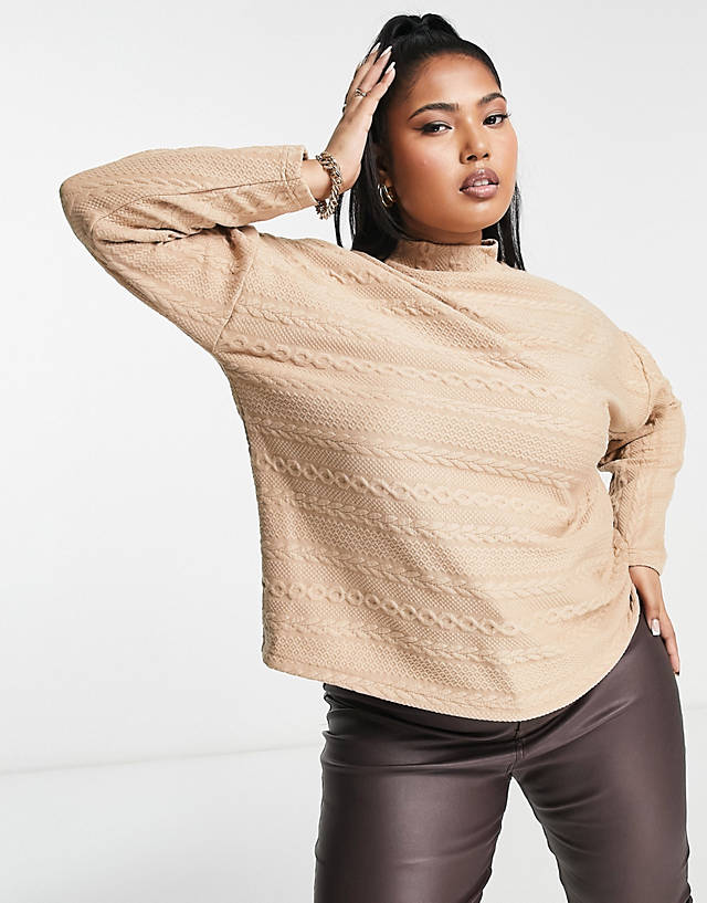 New Look Plus - New Look Curve cable roll neck jumper in camel