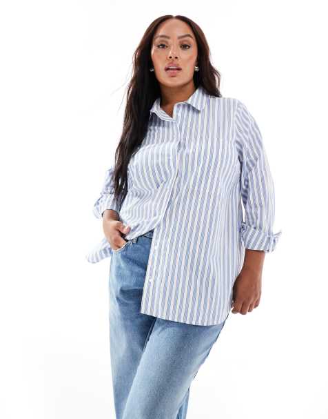 New Look Curve - Camicia blu a righe con tasca - view 1